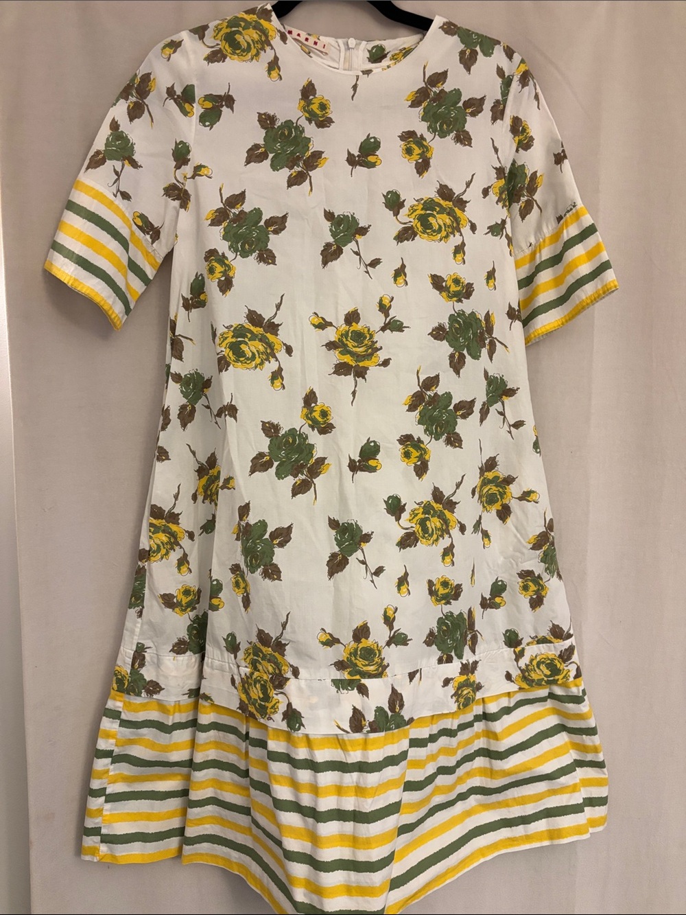Marni White Floral Tunic with Yellow and Green Roses